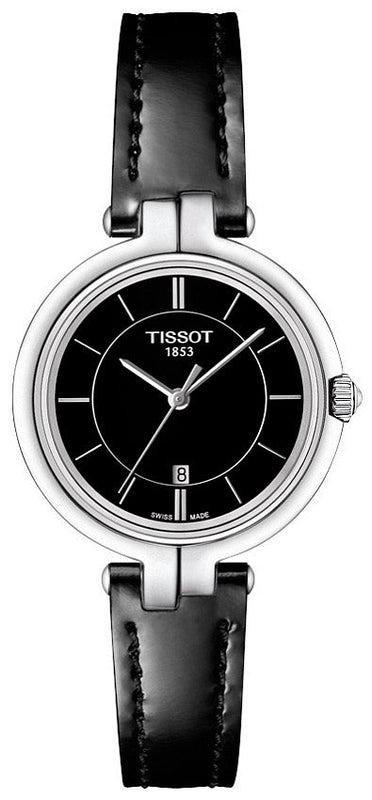 Tissot T Lady Flamingo Black Dial Black Leather Strap Watch For Women - T094.210.16.051.00 Authentic Buy Shop Now