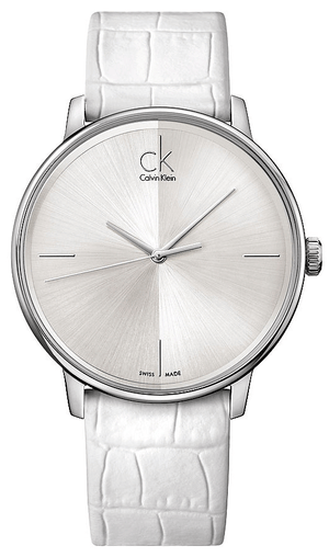 Calvin Klein Accent Silver Dial White Leather Strap Watch for Women - K2Y2X1K6 Authentic Buy Shop Now