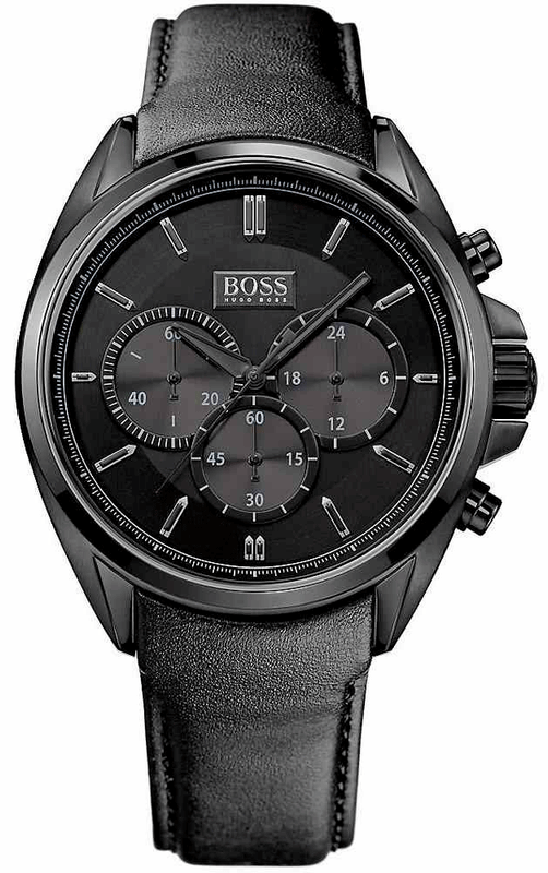 Hugo Boss Driver Chronograph Black Dial Black Leather Strap Watch For Men - HB1513061 Authentic Buy Shop Now