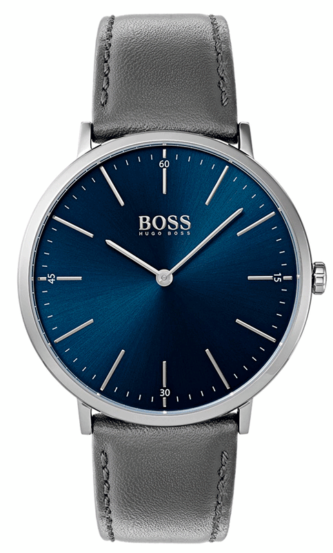 Hugo Boss Horizon Blue Dial Grey Leather Strap Watch for Men - 1513539 Authentic Buy Shop Now