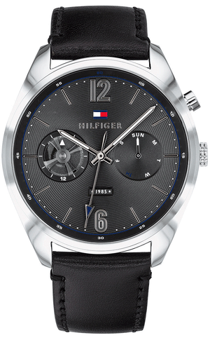 Tommy Hilfiger Deacan Grey Dial Black Leather Strap Watch for Men - 1791548 Authentic Buy Shop Now