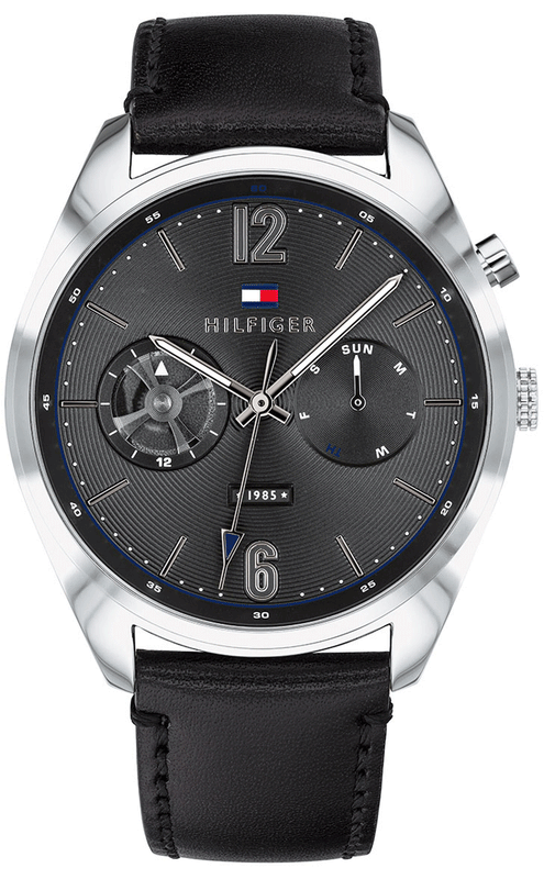 Tommy Hilfiger Deacan Grey Dial Black Leather Strap Watch for Men - 1791548 Authentic Buy Shop Now