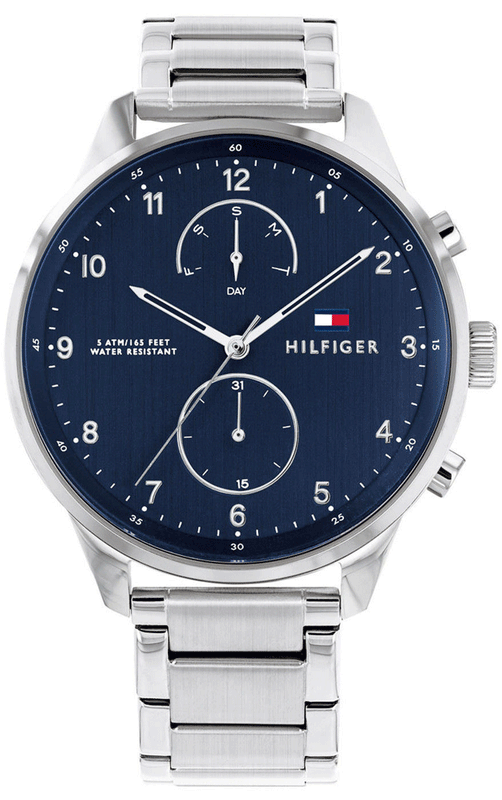 Tommy Hilfiger Chase Multifunction Blue Dial Silver Steel Strap Watch for Men - 1791575 Authentic Buy Shop Now