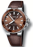 Oris Aquis Date Brown Dial Brown Leather Strap Watch for Men - 0173377304152-0752412EB Authentic Buy Shop Now