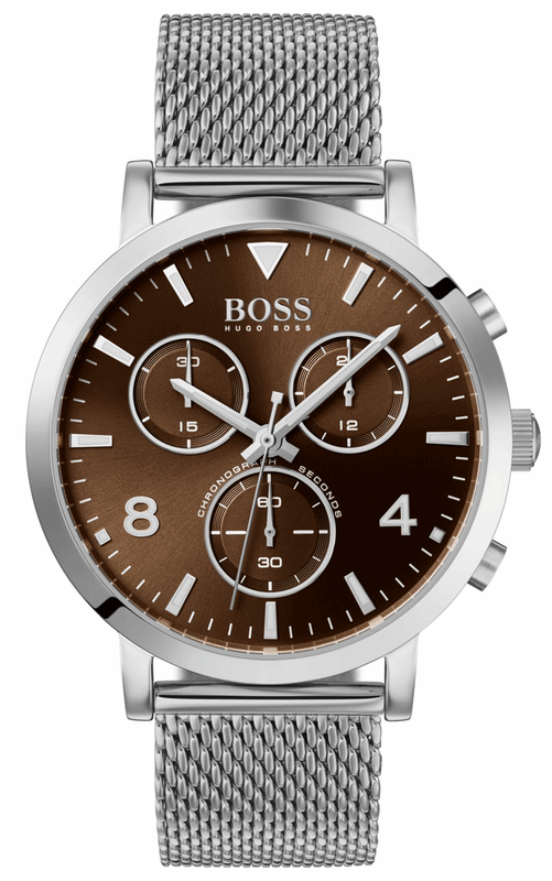 Hugo Boss Spirit Brown Dial Silver Mesh Bracelet Watch for Men - 1513694 Authentic Buy Shop Now