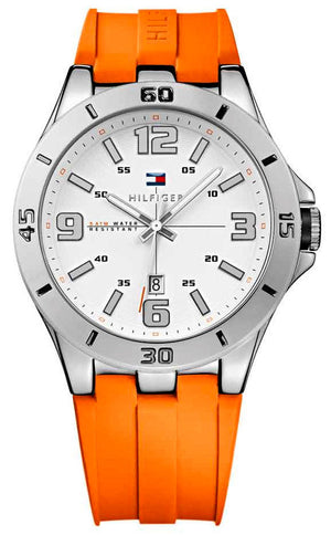 Tommy Hilfiger Analog White Dial Orange Rubber Strap Watch for Men - 1791063 Authentic Buy Shop Now
