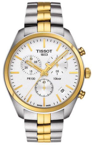 Tissot T Sport PR 100 Chronograph White Dial Two Tone Steel Strap Watch For Men - T101.417.22.031.00 Authentic Buy Shop Now