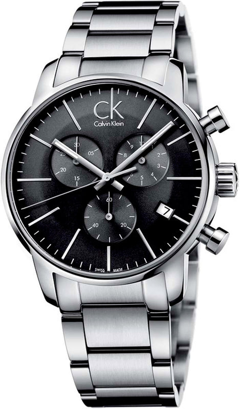 Calvin Klein City Chronograph Black Dial Silver Steel Strap Watch for Men - K2G27143 Authentic Buy Shop Now