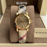 Burberry The City Gold Dial Haymarket Brown Leather Strap Watch for Women - BU9219 Authentic Buy Shop Now