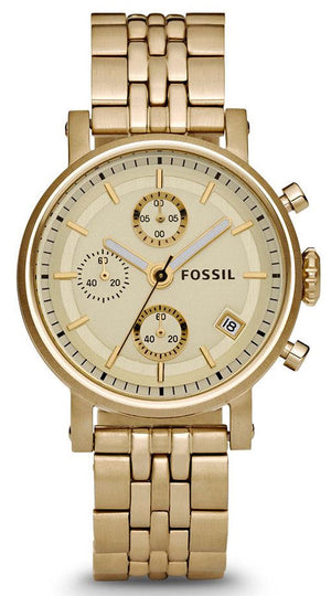 Fossil Boyfriend Chronograph Gold Dial Gold Steel Strap Watch for Women - ES2197 Authentic Buy Shop Now