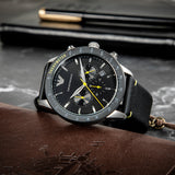 Emporio Armani Mario Chronograph Black Dial Black Leather Strap Watch For Men - AR11325 Authentic Buy Shop Now