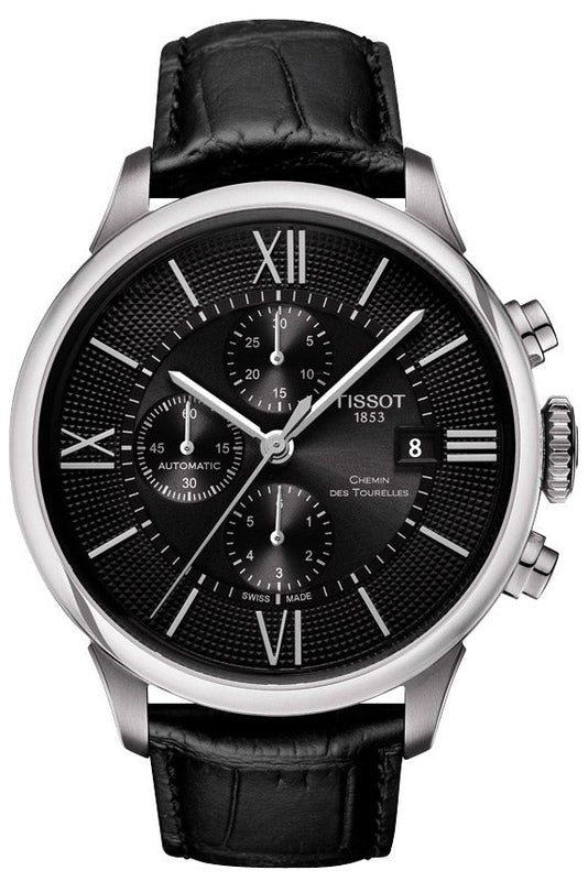 Tissot T Classic Chemin Des Tourelles Chronograph Black Dial Black Leather Strap Watch For Men - T099.427.16.058.00 Authentic Buy Shop Now