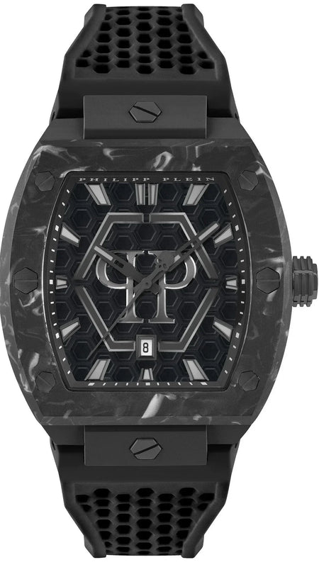 Philipp Plein Hexagon Phantom Black Dial Black Silicone Strap Watch For Men- PWPUA0624 Authentic Buy Shop Now