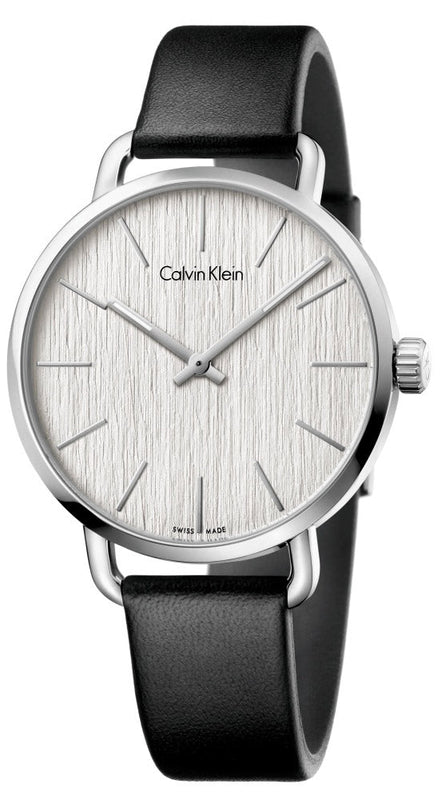 Calvin Klein Even White Dial Black Leather Strap Watch for Women - K7B211C6 Authentic Buy Shop Now