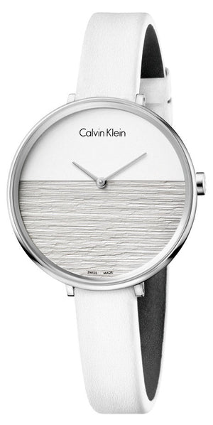 Calvin Klein Rise White Grey Dial White Leather Strap Watch for Women - K7A231L6 Authentic Buy Shop Now