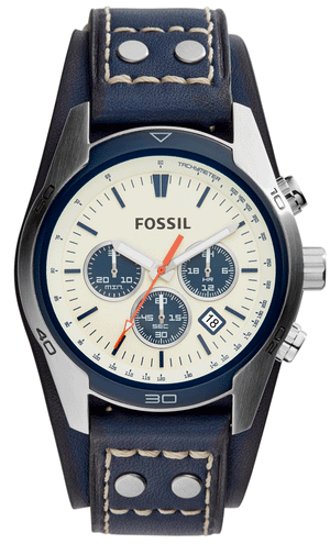 Fossil Coachman Chronograph White Dial Blue Leather Strap Watch for Men - CH3051 Authentic Buy Shop Now