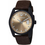 Emporio Armani Sportivo Chronograph Beige Dial Brown Leather Strap Watch For Men - AR6078 Authentic Buy Shop Now