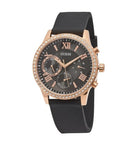 Guess Solar 40mm Black & Rose Gold Dial Black Rubber Strap Watch For Women - W1135L4 Authentic Buy Shop Now