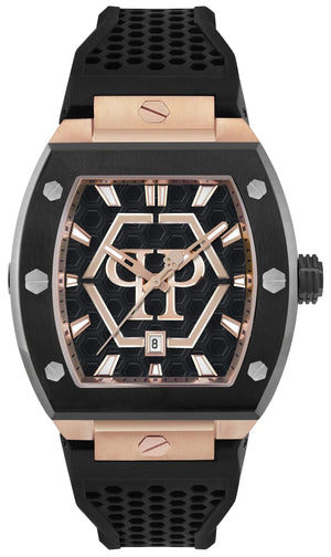 Philipp Plein Hexagon Phantom Black Dial Black Silicone Strap Watch For Men- PWPUA0124