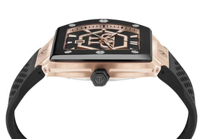 Philipp Plein Hexagon Phantom Black Dial Black Silicone Strap Watch For Men- PWPUA0124