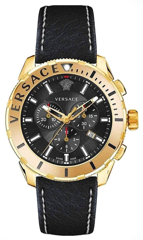 Versace Casual Chronograph Black Dial Black Leather Strap Watch for Men - VERG003-18 Authentic Buy Shop Now