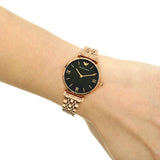 Emporio Armani Gianni T-Bar Black Dial Rose Gold Strap Watch For Women - AR11145 Authentic Buy Shop Now