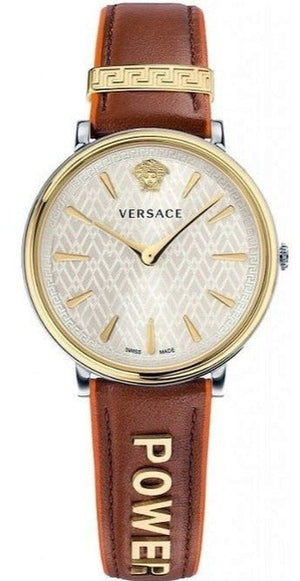 Versace V Circle Quartz Silver Dial Brown Leather Strap Watch For Women - VBP04017 Authentic Buy Shop Now