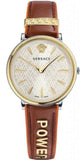 Versace V Circle Quartz Silver Dial Brown Leather Strap Watch For Women - VBP04017 Authentic Buy Shop Now