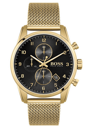 Hugo Boss Skymaster Black Dial Gold Mesh Bracelet Watch for Men - 1513838 Authentic Buy Shop Now