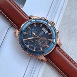 Guess Pinnacle Chronograph Quartz Blue Dial Brown Leather Strap Watch For Women - W0673G3 Authentic Buy Shop Now