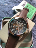 Fossil Grant Automatic Skeleton Black Dial Brown Leather Strap Watch for Men - ME3095 Authentic Buy Shop Now