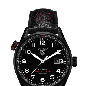 Tag Heuer Carrera Calibre 5 Drive Timer Black Dial Black Leather Strap Watch for Men - WAR2A80.FC6337 Authentic Buy Shop Now