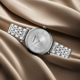 Emporio Armani Gianni T-Bar Quartz Silver Dial Silver Steel Strap Watch For Women - AR11445 Authentic Buy Shop Now