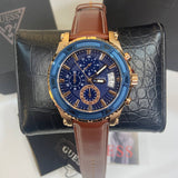 Guess Pinnacle Chronograph Quartz Blue Dial Brown Leather Strap Watch For Women - W0673G3 Authentic Buy Shop Now