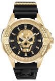 Philipp Plein The Skull Gold Dial Black Silicone Strap Watch for Men - PWAAA0221 Authentic Buy Shop Now