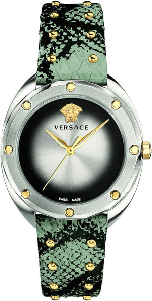 Versace Shadov Quartz Silver Dial Snakeskin Green Leather Strap Watch for Women - VEBM00718 Authentic Buy Shop Now