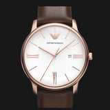 Emporio Armani Minimalist Quartz White Dial Brown Leather Strap Watch For Men - AR11572 Authentic Buy Shop Now