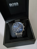Hugo Boss Navigator Chronograph Blue Dial Silver Steel Strap Watch for Men - 1513498 Authentic Buy Shop Now