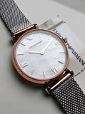 Emporio Armani Retro Mother of Pearl Dial Silver Mesh Bracelet Watch For Women - AR2067 Authentic Buy Shop Now