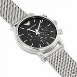 Emporio Armani Luigi Black Dial Silver Mesh Bracelet Watch For Men - AR8032 Authentic Buy Shop Now