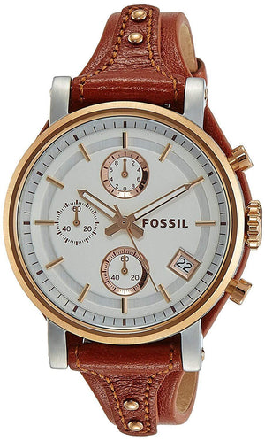 Fossil Boyfriend Chronograph White Dial Brown Leather Strap Watch for Women - ES3837 Authentic Buy Shop Now