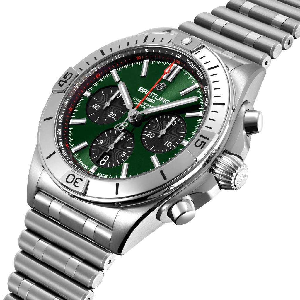 Breitling Chronomat B01 42mm Green Dial Silver Steel Strap Watch for Men - AB01343A1L1A1 Authentic Buy Shop Now