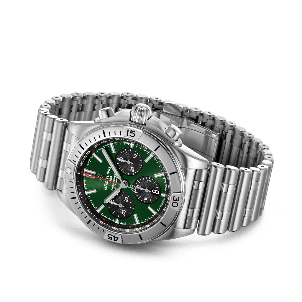 Breitling Chronomat B01 42mm Green Dial Silver Steel Strap Watch for Men - AB01343A1L1A1 Authentic Buy Shop Now