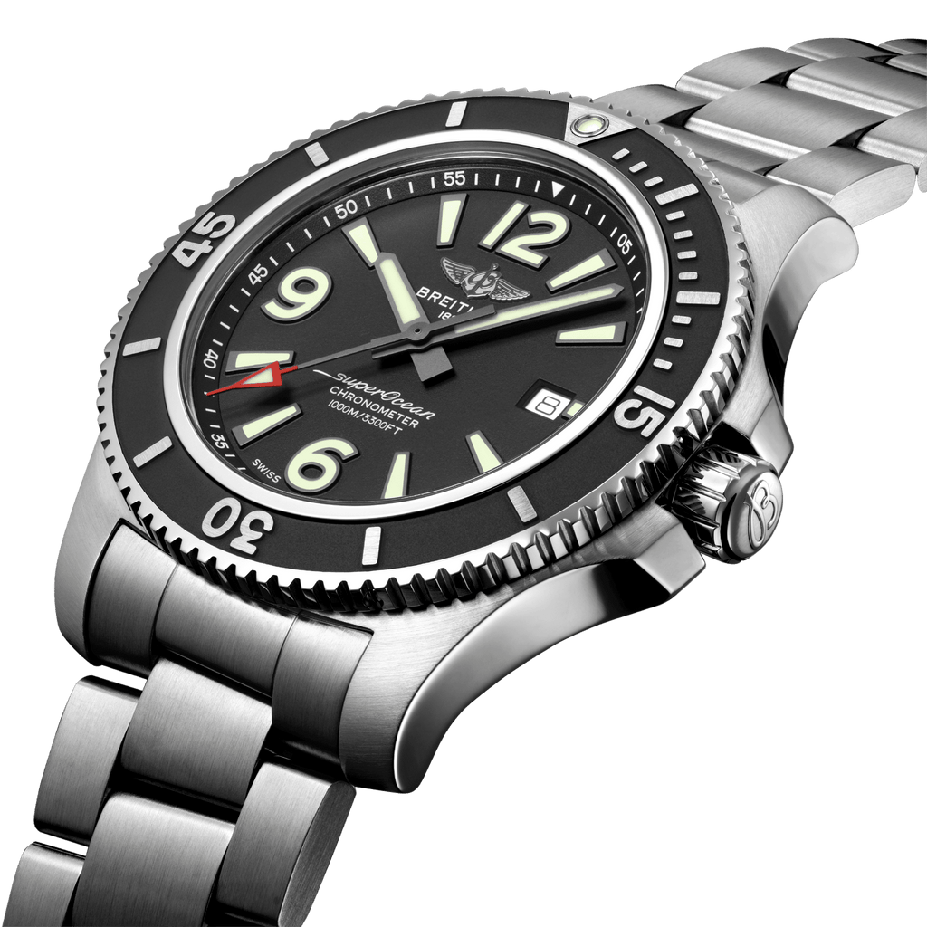 Breitling Superocean Automatic 44mm Black Dial Silver Steel Strap Watch for Men - A17367D71B1A1 Authentic Buy Shop Now