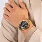 Guess Atlas Chronograph Black Dial Gold Steel Strap Watch for Men - W0668G8 Authentic Buy Shop Now