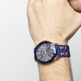 Guess Oasis Blue Dial Blue & Rose Gold Stainless Steel Strap Watch For Men - W0366G4 Authentic Buy Shop Now
