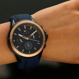 Tommy Hilfiger Aiden Chronograph Blue Dial Blue Silicone Strap Watch For Men - 1791860 Authentic Buy Shop Now