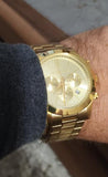 Michael Kors Slim Runway Chronograph Gold Dial Gold Steel Strap Watch For Men - MK8909 Authentic Buy Shop Now