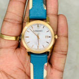 Burberry Heritage Gold Dial Blue Leather Strap Watch for Women - BU9112 Authentic Buy Shop Now