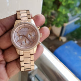 Michael Kors Ritz Chronograph Rose Gold Dial Rose Gold Steel Strap Watch for Women - MK6357 Authentic Buy Shop Now